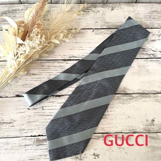 グッチ(Gucci)のGUCCI グッチ ネクタイ ハイブランド ストライプ柄 青 グレー 高級シルク(ネクタイ)