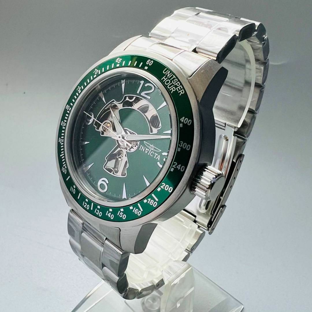ステンレスムーブメントインビクタ 腕時計 自動巻き シルバー メンズ ケース付属 新品 スケルトン 緑