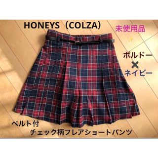 コルザ(COLZA)のHONEYS チェック柄フレアショートパンツ　　ボルドー × ネイビー　Ｌサイズ(ショートパンツ)