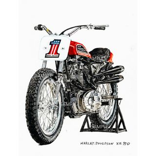 ハーレーダビッドソン(Harley Davidson)のハーレー XR750 ② 水彩画 バイク イラスト インテリア(その他)