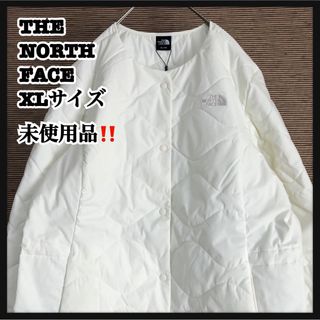 ザノースフェイス(THE NORTH FACE)の未使用品ノースフェイス】カーディガンダウン　白　ワンポイント　刺繍　ワンポイント(その他)