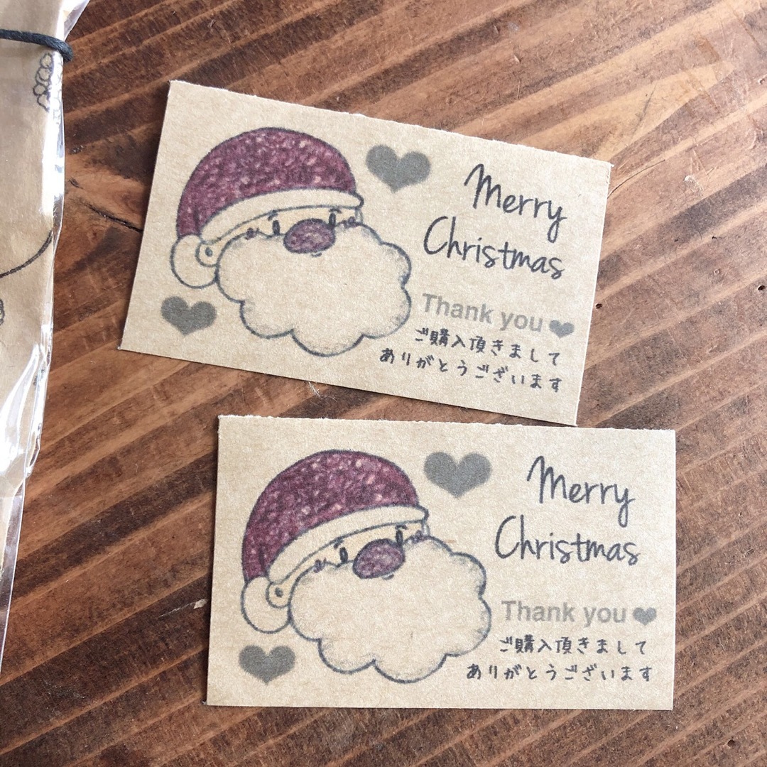 70×42サイズ　サンキューシール　サンタクロース　♡付きクリスマスとお礼 ハンドメイドの文具/ステーショナリー(カード/レター/ラッピング)の商品写真