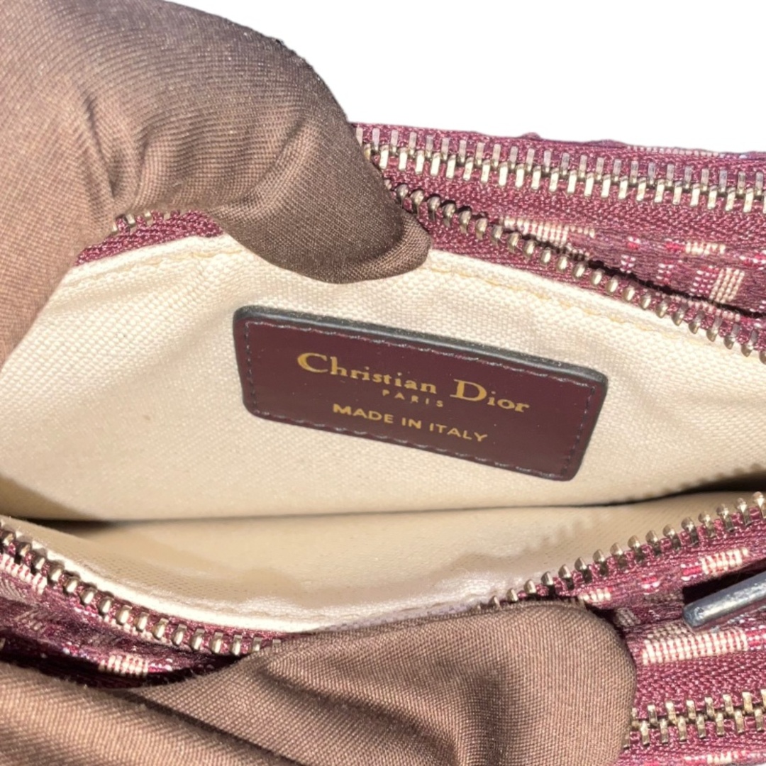 クリスチャン・ディオール Christian Dior サドルポーチ ショルダーバッグ レッド レザー、キャンバス レディース ショルダーバッグ
