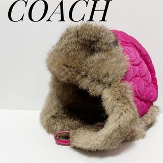 コーチ(COACH)の可愛い✨COACH コーチ キャップ 帽子 防寒 ラビットファー ピンク 子供(帽子)