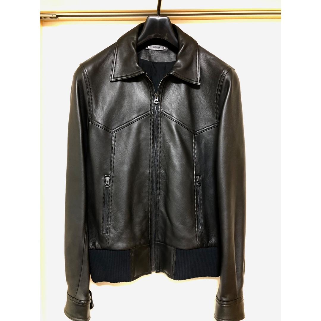 タグなし状態MINEDENIM LAMB LEATHER ZIPUP RIB BLOUSON