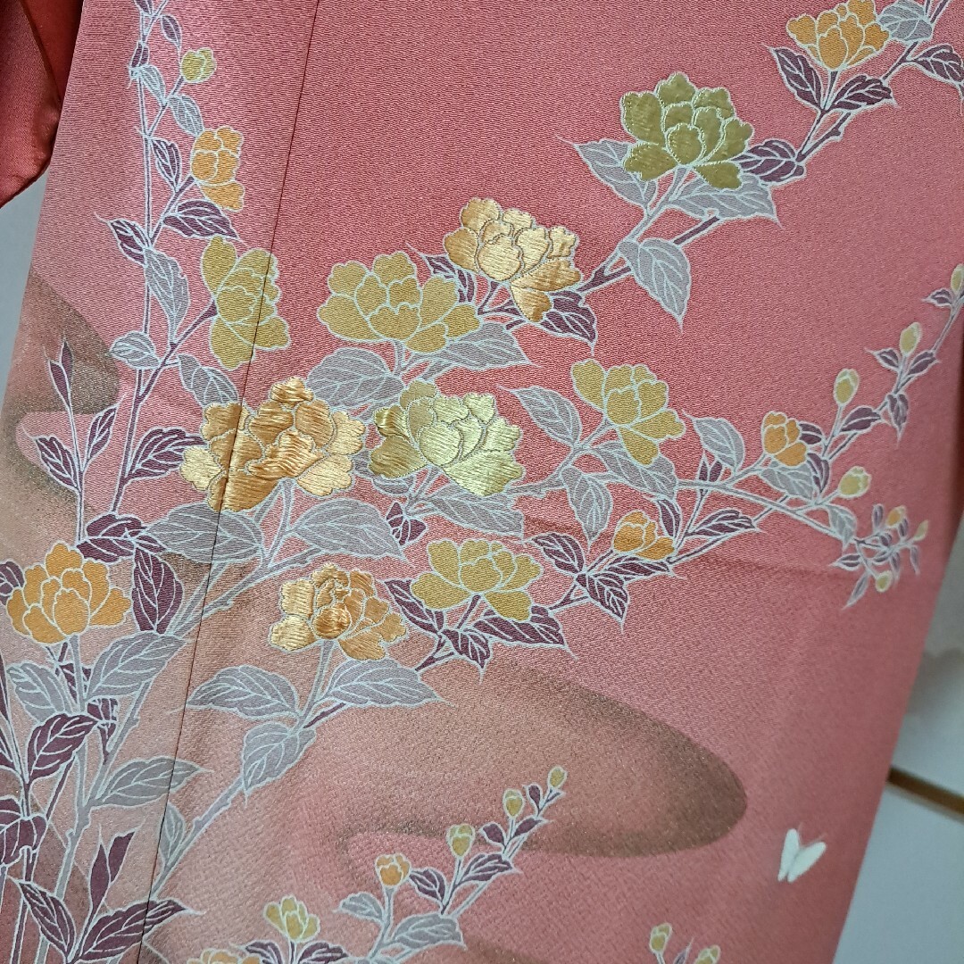 正絹  友禅  華舞蝶文  鶉  刺繍  暈し染め  金彩  訪問着 5点セット