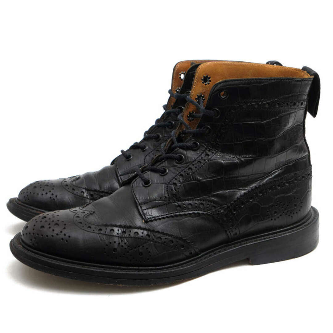 トリッカーズ／Tricker's レースアップブーツ シューズ 靴 メンズ 男性 男性用レザー 革 本革 ブラック 黒  M6178 Brogue Boots カントリーブーツ ウイングチップ グッドイヤーウェルト製法 クロコ型押しブーツ