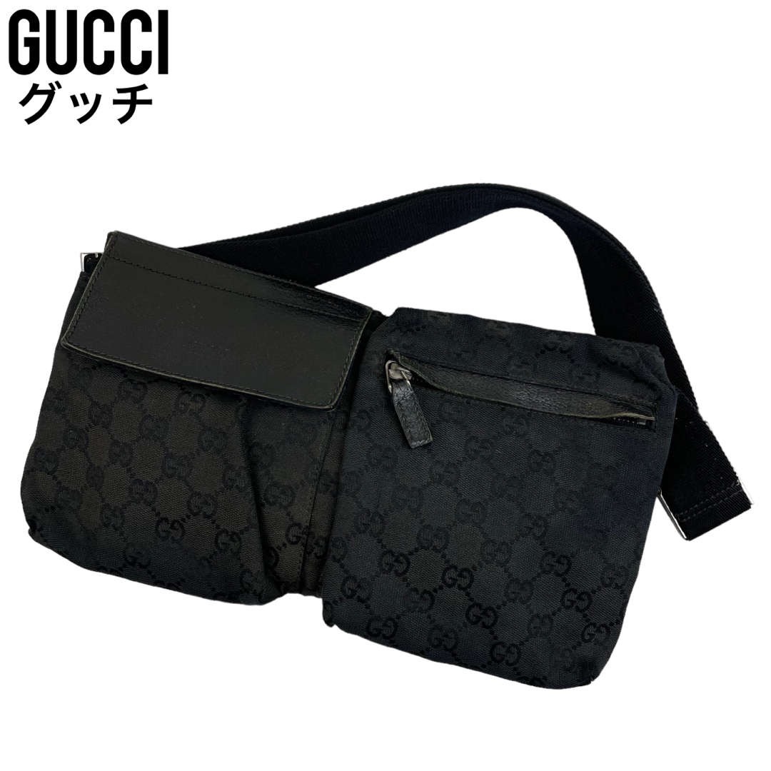 ✨良品　GUCCI グッチ ウエストポーチ　GGキャンバス　ボディバッグ　黒のサムネイル