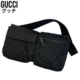 グッチ(Gucci)の✨良品　GUCCI グッチ ウエストポーチ　GGキャンバス　ボディバッグ　黒(ウエストポーチ)