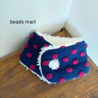 beads mart ハンドメイド 子供マフラー ドット 水玉BL×OW(マフラー/ストール)