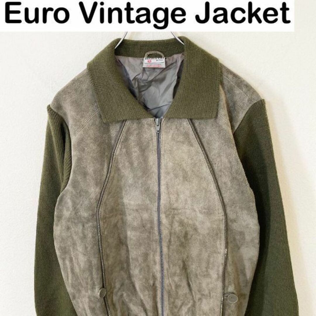 Euro Vintage レザー ニット ジャケット 古着 ヴィンテージ-