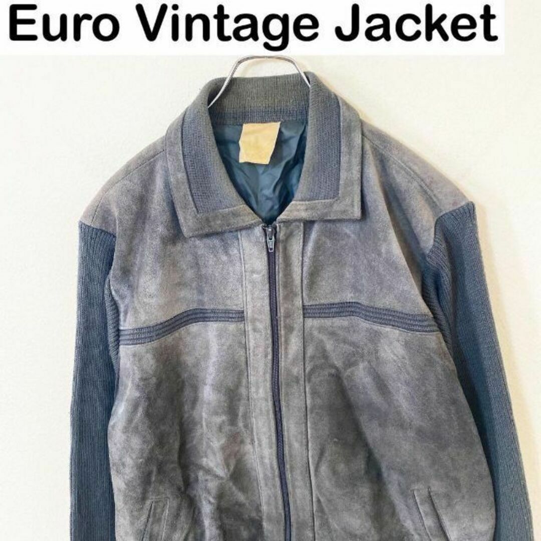 Euro Vintage レザー　ニット　ジャケット　　ヴィンテージ