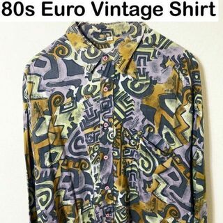 Euro Vintage 80s 総柄　レーヨンシャツ　古着　ヴィンテージXL((シャツ)