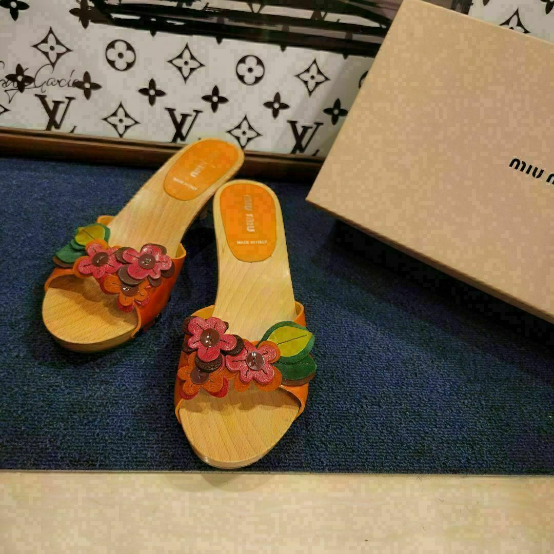 miu miu 立体フラワー 花柄 サンダル 下駄 浴衣 パンプス ドレス