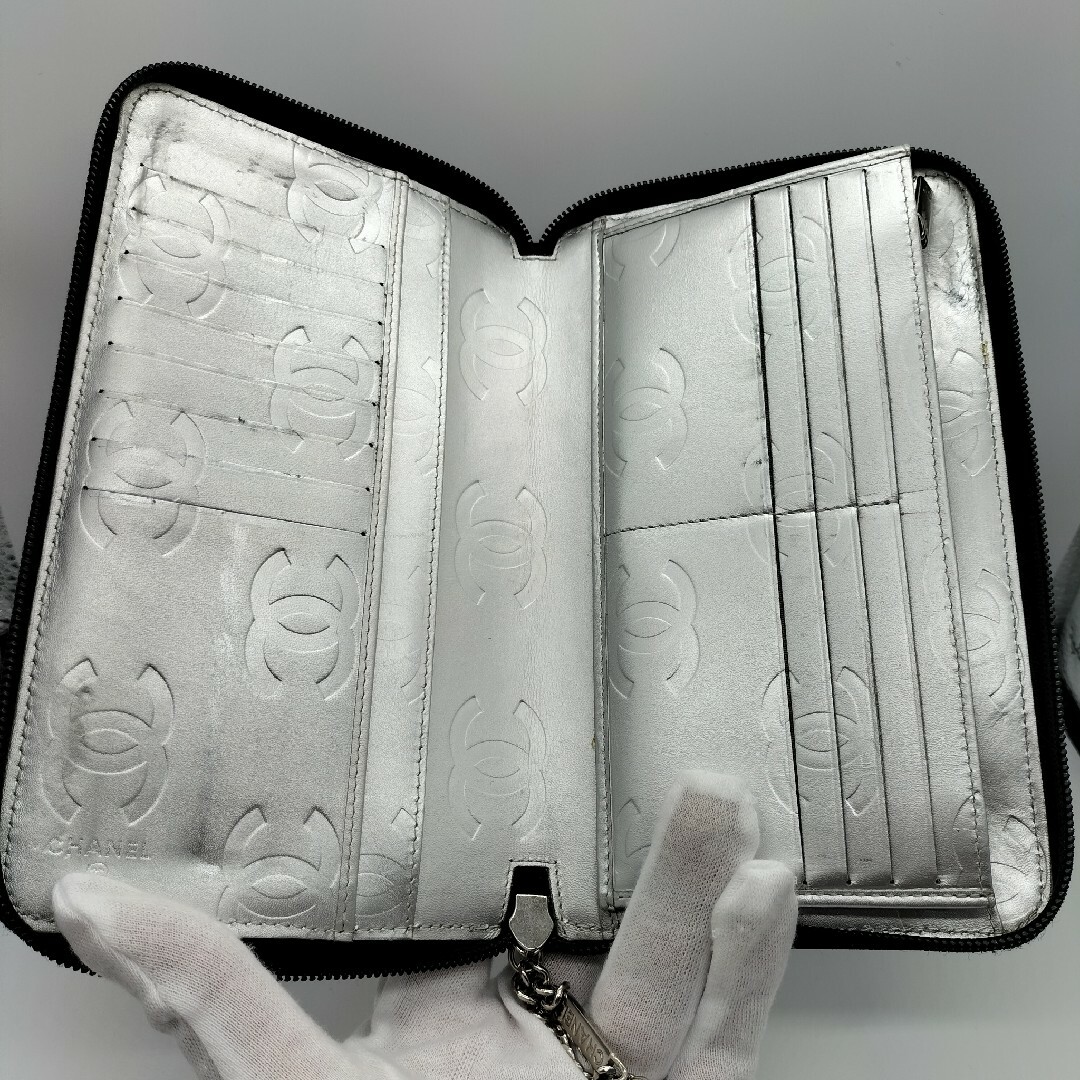 シャネル／CHANEL カンボンライン 長財布 オーガナイザー シルバー