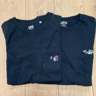 ユニクロ(UNIQLO)の中古　UT Disney 半袖Tシャツ　黒　2枚組　ディズニー　綿100%(Tシャツ(半袖/袖なし))