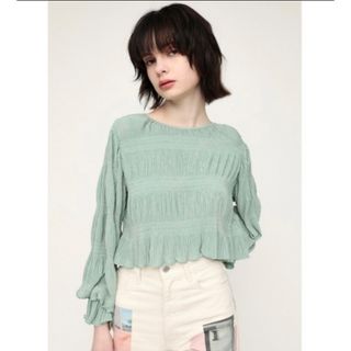 マウジー(moussy)のSLY プリーツ ボーダー トップス　ミント(シャツ/ブラウス(長袖/七分))