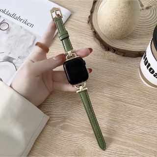 アップル ウォッチ フェイクレザーブレスレットバンド オリーブグリーン+ゴールド(腕時計)