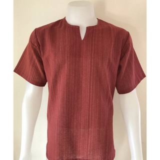 Tシャツ　Vネック　半袖　シンプル　エスニック　アジアン　レッド  XL(Tシャツ(半袖/袖なし))