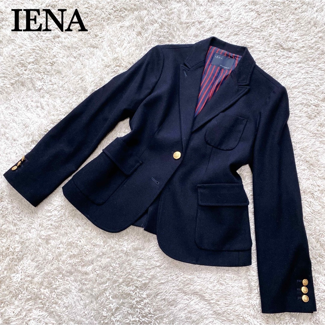 未使用 タグ付き IENA モールチェック ダブルブレスト ジャケット 金ボタン