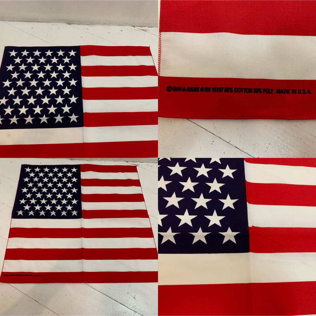 US VINTAGE USA製 ペイズリー 星条旗等 ヴィンテージバンダナ 4枚