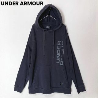 アンダーアーマー(UNDER ARMOUR)のks77アンダーアーマー ネイビー フードパーカー プリントロゴ 裏起毛ポケット(パーカー)