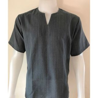 Tシャツ　Vネック　半袖　シンプル　エスニック　アジアン　グレー  M(Tシャツ(半袖/袖なし))