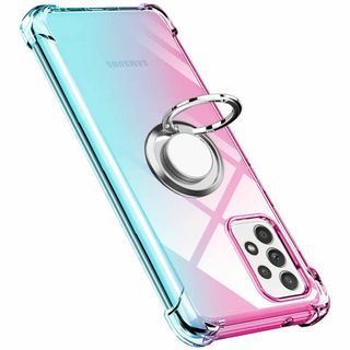 【色: ピンクグリーン】Galaxy A52 5G ケース リング 透明 tpu(その他)