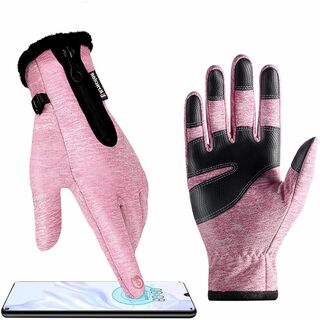 手袋 防寒グローブ 自転車グローブ タッチ対応 （サイズ：L 色：ピンク）(手袋)
