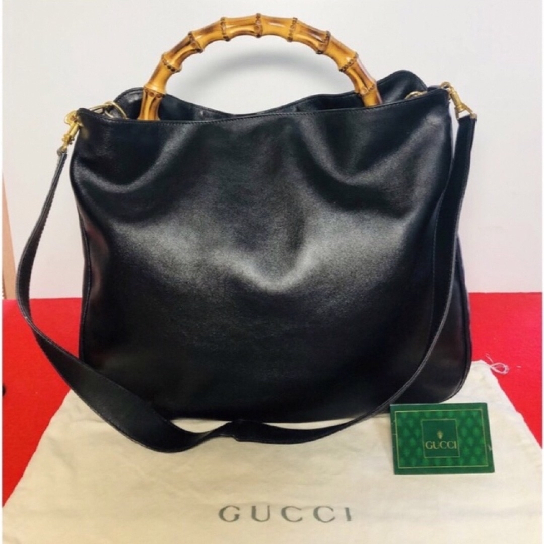 極美品】GUCCI バンブー 2WAY ショルダーバッグ ブラック-