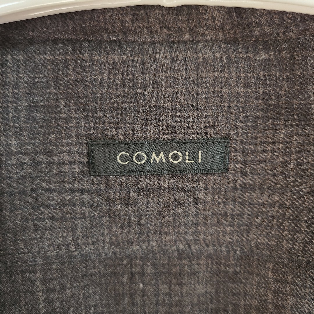 22AW comoli ウールチェックオープンカラーシャツ ブラウン