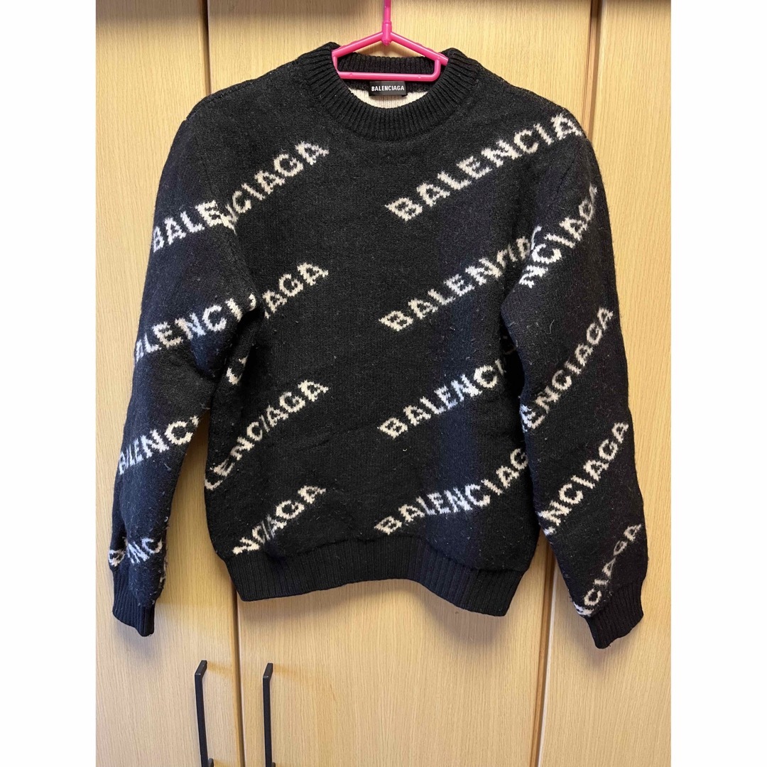 正規 18AW BALENCIAGA バレンシアガ 総柄ロゴ ニットニット/セーター