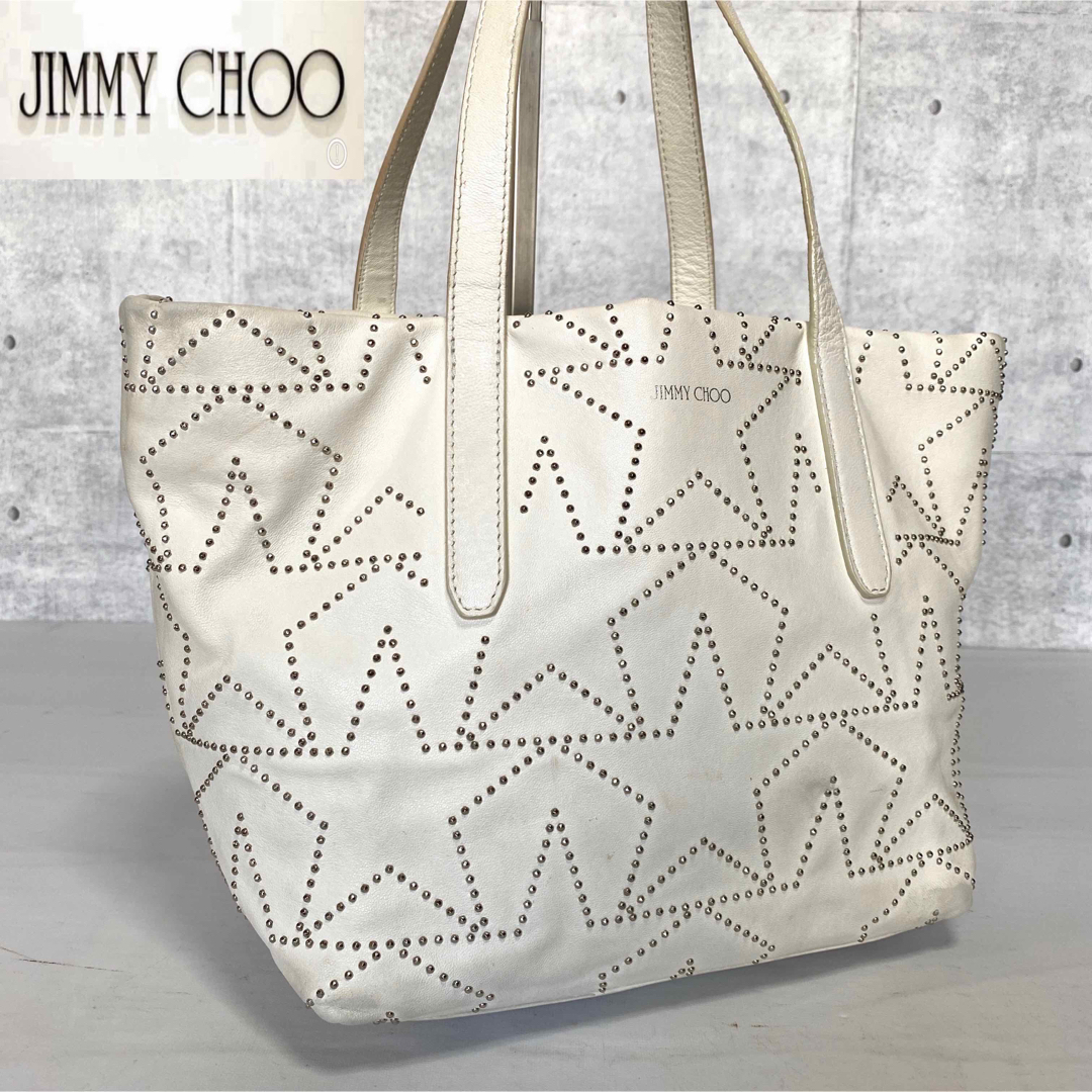 【JIMMY CHOO】SOFIA/S ホワイト グラフィックスタートートバッグ