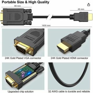 HDMI to VGA ケーブル1.8m 10本セット(映像用ケーブル)