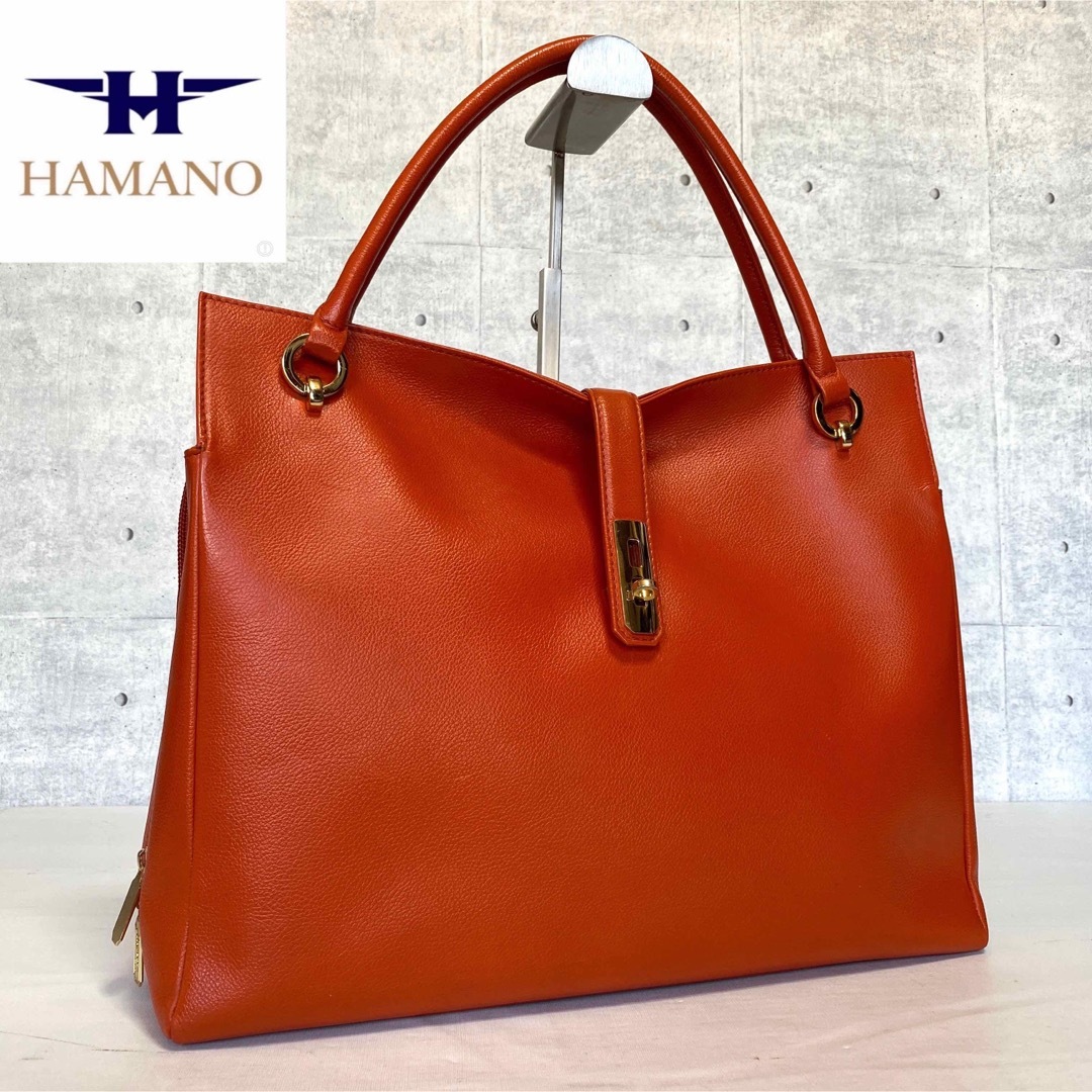 【美品】HAMANO 濱野 クロコ型押し デュプレ ブラウン A4 トートバッグ