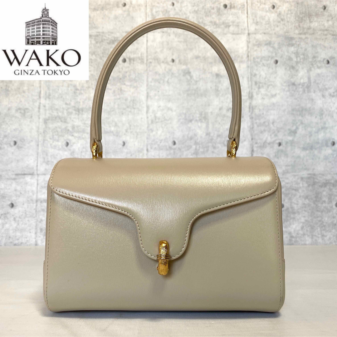 美品】WAKO 和光 カーフレザー クリームベージュ ゴールド金具 ...