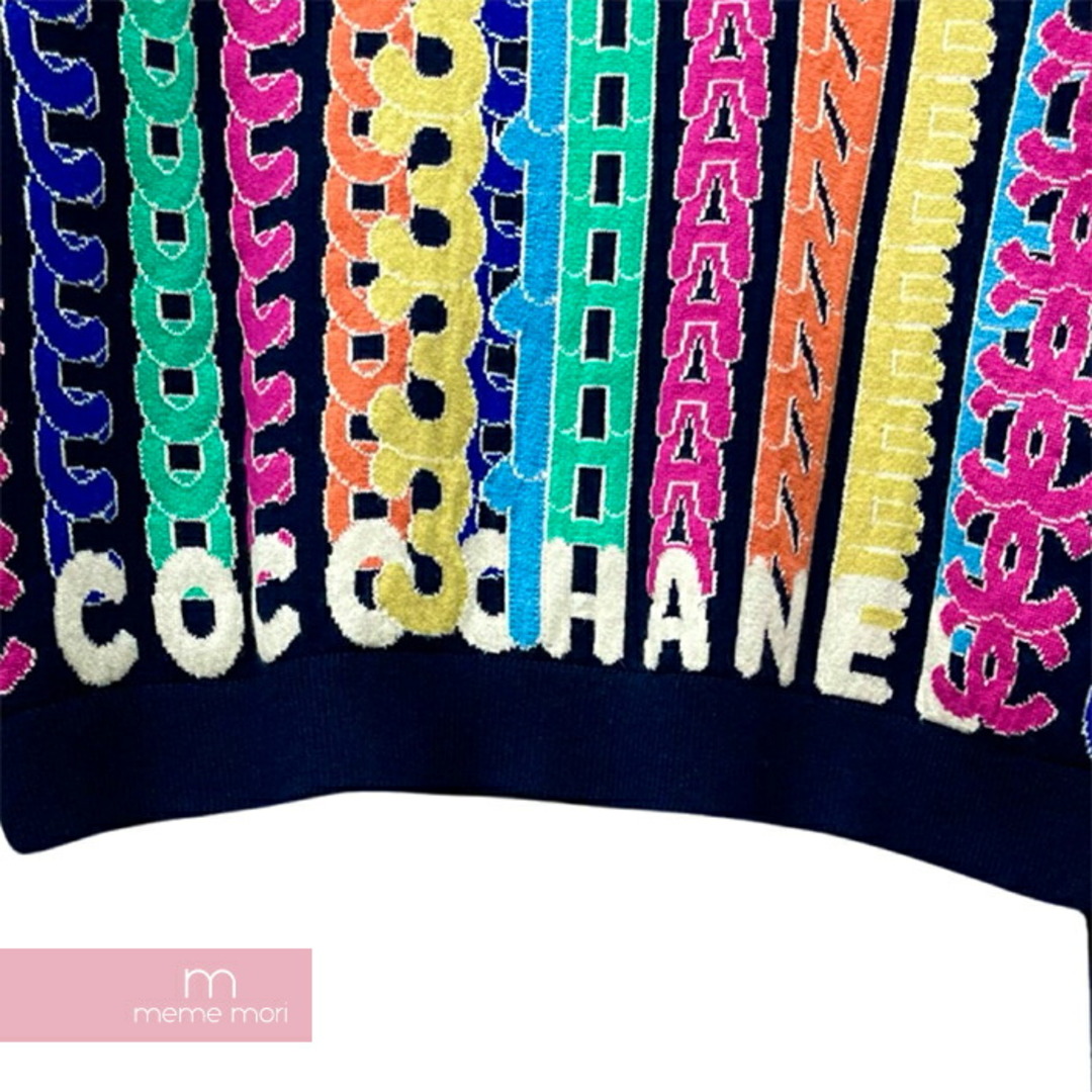 CHANEL(シャネル)のCHANEL 2021AW Cocomark Cashmere Cardigan P71615K10304 シャネル ココマークカシミカーディガン ニット 総柄ロゴ ボタン装飾 ネイビー×マルチカラー サイズ50 【231028】【中古-A】【me04】 メンズのトップス(カーディガン)の商品写真