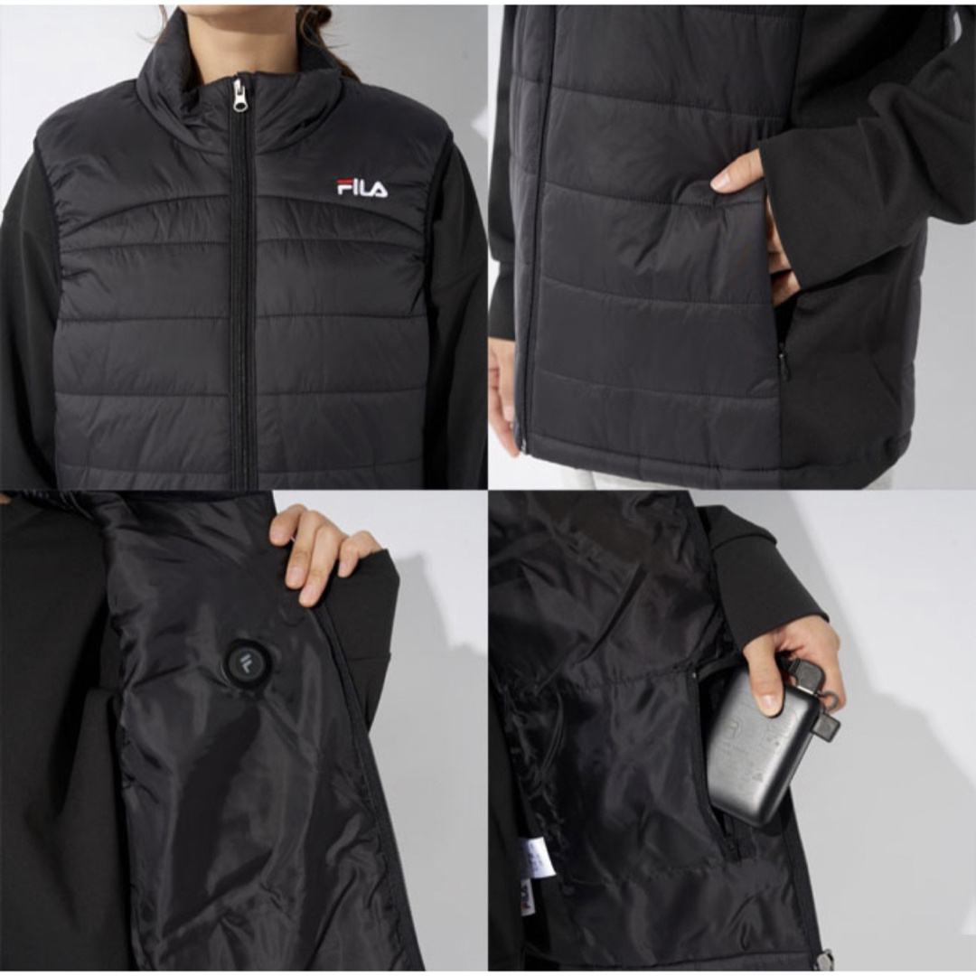 FILA(フィラ)の【新品！最安値！黒　Lサイズ】FILA（フィラ）バッテリー付き電熱ベスト メンズのジャケット/アウター(ダウンベスト)の商品写真