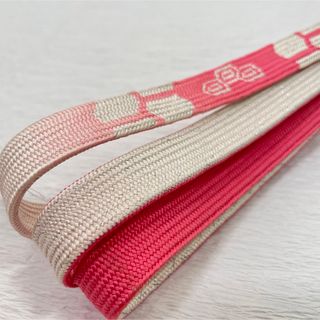 帯締め 正絹 平組 和装小物 kimono ピンク 亀甲 昭和 レトロ(和装小物)