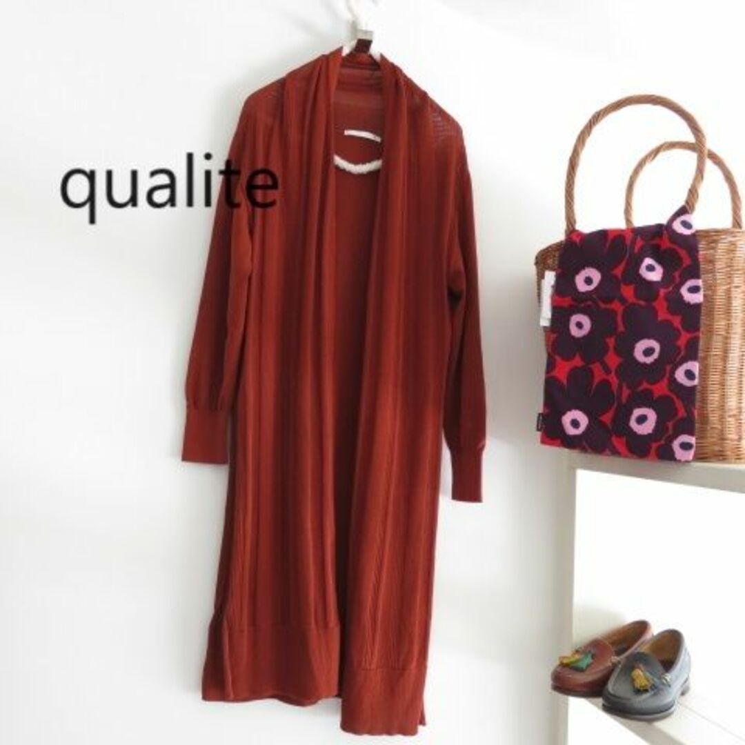 qualite(カリテ)のqualite カリテ　ロングカーディガン ボレロ　長袖　レース　茶色 レディースのトップス(カーディガン)の商品写真