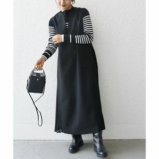 シップスフォーウィメン(SHIPS for women)の新品 SHIPS any: ジャージメルトン サイド プリーツ ワンピース 黒(ロングワンピース/マキシワンピース)