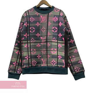 ルイヴィトン(LOUIS VUITTON)のLOUIS VUITTON 2021SS Monogram Jacquard Sweatshirt 1A8P0K ルイヴィトン モノグラムジャカードスウェットシャツ トレーナー クルーネック マドラスチェック ブルーグリーン×ピンク サイズM【231015】【中古-A】【me04】(スウェット)