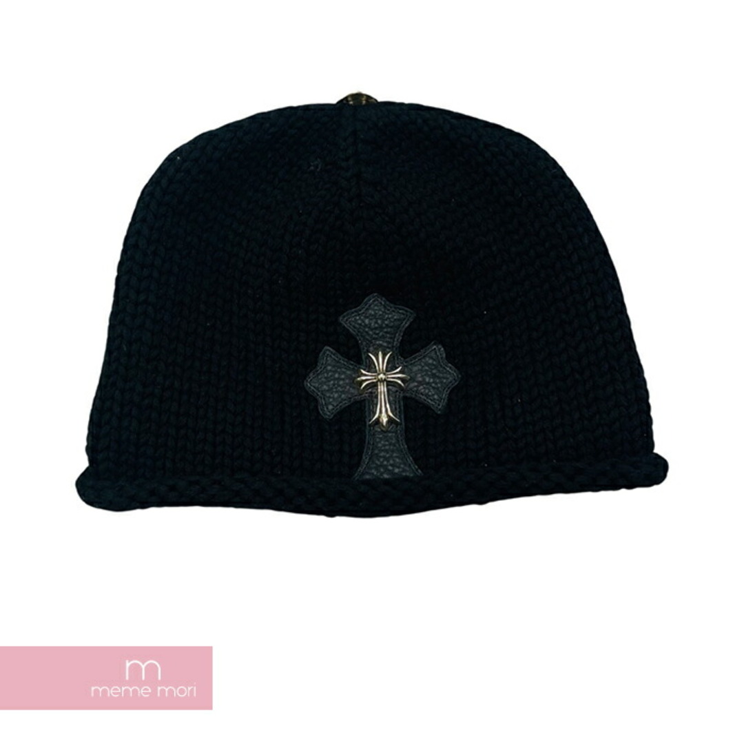 CHROME HEARTS Cashmere Cross Beanie クロムハーツ カシミヤクロスビーニー ニットキャップ ニット帽 レザークロスパッチ クロスボールボタン シルバー925 ブラック【231016】【-A】【me04】