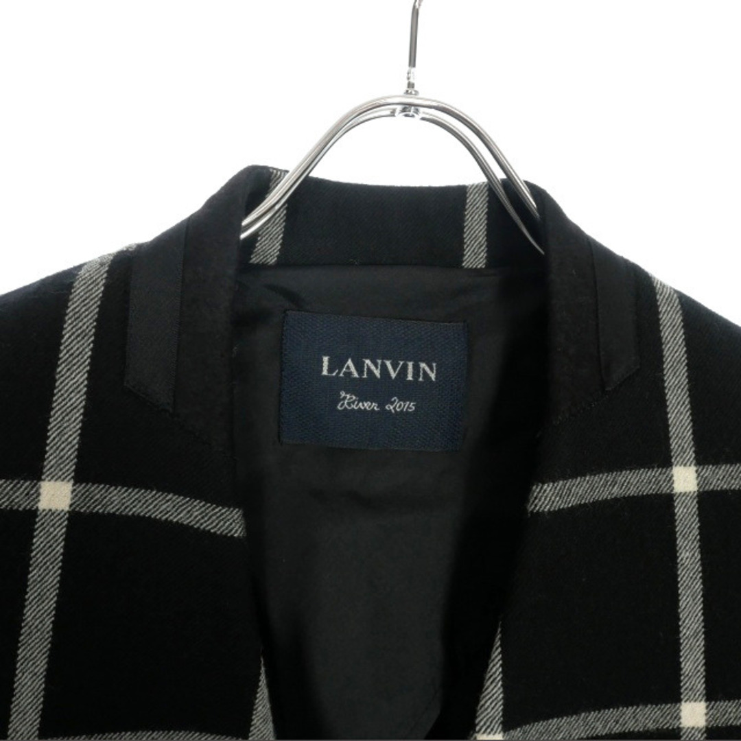 LANVIN(ランバン)のランバン LANVIN チェック柄 ノーカラーロングコート  36 ブラック 黒 レディースのジャケット/アウター(その他)の商品写真