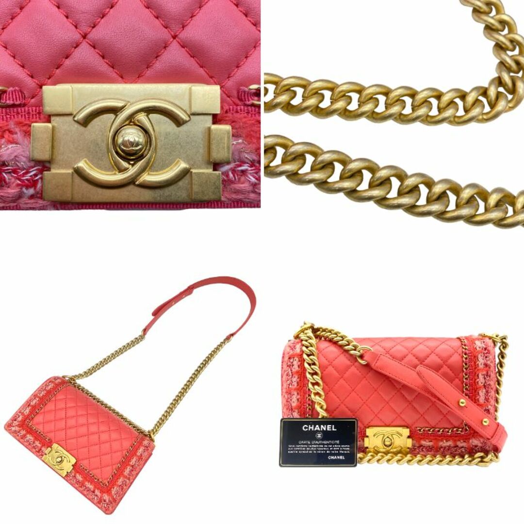 シャネル CHANEL ボーイシャネル25 チェーンショルダーバッグ ピンク ゴールド金具 カーフスキン/ツイード レディース ショルダーバッグ