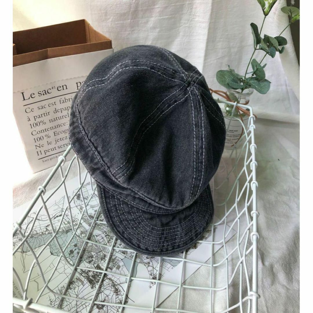 ショートブリム　アンパイア　キャップ　デニム　ストリート　アウトドア　ブラック  メンズの帽子(キャップ)の商品写真