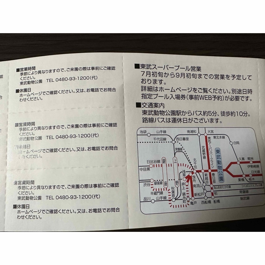 東武　株主優待券　東武動物公園　特別入園券　アトラクションご優待割引券 チケットの施設利用券(遊園地/テーマパーク)の商品写真