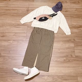 スローブイエナ(SLOBE IENA)のカジュアルスウェットコーデ♡UNIQLOスローブイエナチェックスカート(ロングスカート)