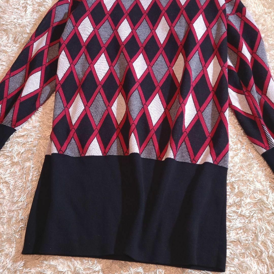 FRED PERRY Vネック セーター アーガイル柄 黒×紫 刺繍ロゴ S