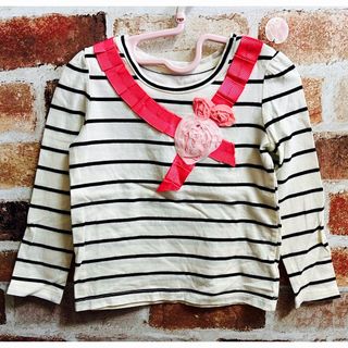 ベビーギャップ(babyGAP)のbaby Gap★ピンクフラワーボーダー長袖シャツ　90サイズ(Tシャツ/カットソー)